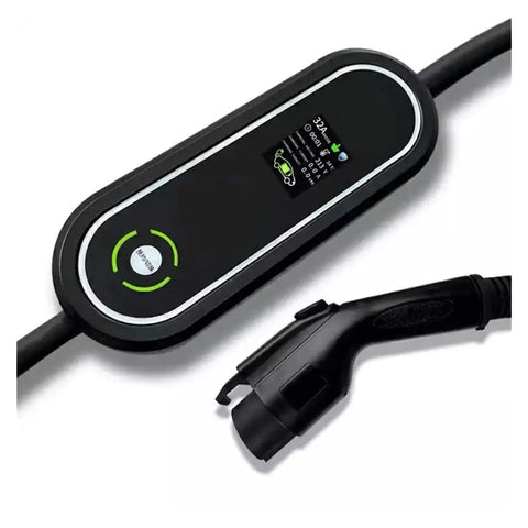 Portable Level 2 EV Charger With J1772 Plug, 32A, 7.2kW, 1 Phase, Adjustable Current, 5 Meter Cord, All Weather EVSE displayed.