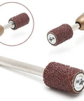 Pro Grade 120 Grit Sanding Drum Bands Set For Rotary Tool Kit with 2 Mandrels, Silicon Carbide Sleeves, close-up view