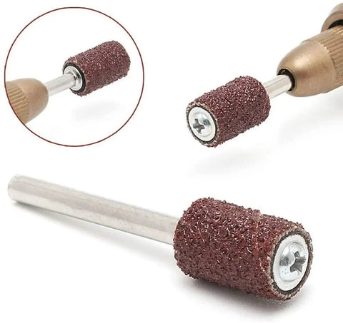 Pro Grade 120 Grit Sanding Drum Bands Set For Rotary Tool Kit with 2 Mandrels, Silicon Carbide Sleeves, close-up view