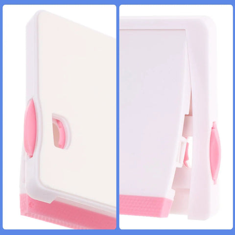 Close-up of the Pink ABS and POM Kid Proof Sliding Glass Door Lock with double button release and anti vibration protection.