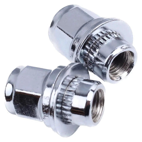 Close-up of 12x1.5 Lug Nuts 20 Pack Chrome Closed End Mag Style With Washer Thirteen Sixteenth Inch Hex for Toyota and Lexus models.