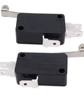 Micro Limit Switch V 156 1C25 SPDT Snap Action Momentary Roller Lever Arm 10 Pack shown in a pair, compact design, silver contacts.