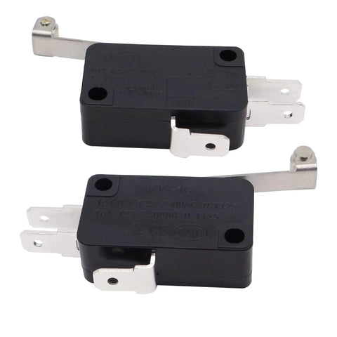 Micro Limit Switch V 156 1C25 SPDT Snap Action Momentary Roller Lever Arm 10 Pack shown in a pair, compact design, silver contacts.