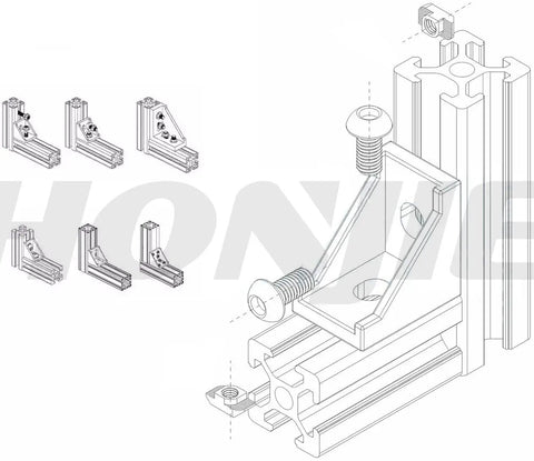 Diagram of 100 Pieces M3 T Slot Nuts Hammer Head Fasteners for 3030 Aluminum Profiles, demonstrating installation and compatibility.