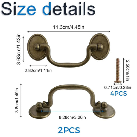 Drop Bail Cabinet Handle Pull In Vintage Brown Zinc Alloy Retro Vibe Drawer Ring Handle With 83mm Hole Spacing includes size details