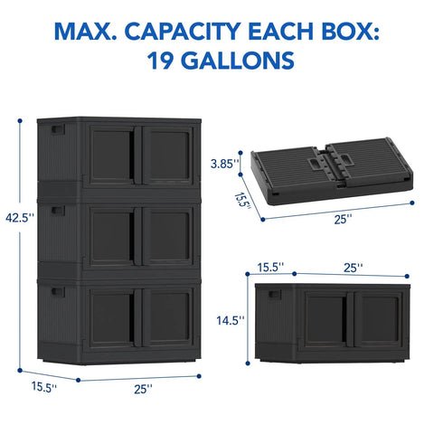 Heavy Duty 228 Quint Stackable Storage Bins With Lids, Black Collapsible Crates For Garage And Closet, No Sweat Tool Free Setup, Big Time Organization For Home Projects