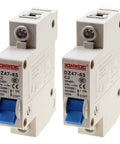 2 Pack One Pole 230 to 400V Miniature Circuit Breaker 2A DIN Rail Mount DZ47-63 C Series, 4000A Breaking Capacity front view