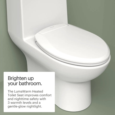 Premium Heated Elongated Toilet Seat With Built In Led Nightlight And Three Warmth Settings on a toilet with glossy white finish.