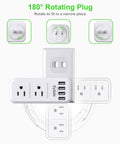 10 In 1 Wall Outlet Extender With USB And Rotating Plug 1700J Surge Protector showing rotating plug design, white
