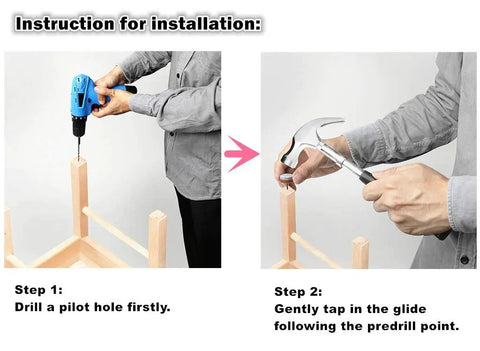 Instructions for installing 40 Pack Nail In Nylon Furniture Glides For Chairs And Tables Thickened Sliders on wooden furniture.