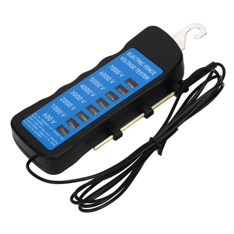 Ranch Ready Heavy Duty Electric Fence Voltage Tester Highlighting Eight Bright Neon Readings From 600 To 7000 Volts with a sturdy design.