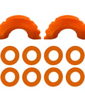 Premium Rubber D Ring Shackle Isolators With Washers Fits Standard Three Quarter Inch Shackles Off Road Truck Gear Trail Ready Bumper Shield Stops Dreadful Rattles Hella Solid Upgrade Bright Orange, featuring two orange sleeves and six washers.