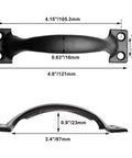 Rustic Gate Handle Set 2 Pack Iron Hardware Pull With Screws Black Finish, 4.8 Inches Total Length, Dimensions Labeled