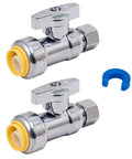 Straight Stop Valve Water Shut Off Fitting 1/2 Inch By 3/8 Inch Compression Two Pack with chrome finish for easy plumbing repair.