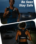 Runners wearing Ultra Lightweight Hydration Vest For Running With 500ml Soft Flask, Phone Holder, Reflective Straps at night.