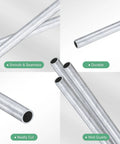 Three Pack 300mm 6063 Aluminum Round Tube Seamless Pipe 4mm ID 5mm OD for construction and DIY machining shown in various views.