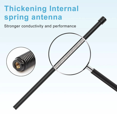 Waterproof All Weather Marine AM FM Antenna internal spring detail and flexible mast for vehicles and boats.