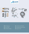 Components of Clawfoot Tub Faucet With Handheld Spray And Spout, Double Lever Bathroom Mixer Tap, Deck Mount Chrome Finish