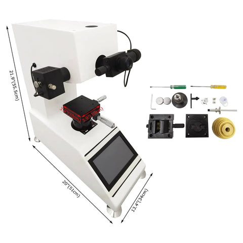 Top Shelf Digital Vickers Hardness Tester With Snappy Touch Screen Panel and Auto Loading Mechanism, 21.9 x 20 x 13.4 inches