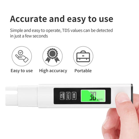 4 In 1 TDS Meter And Water Tester Pro With EC And Temperature Readout, handheld view showing digital display and probe