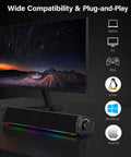 Immersive RGB Gaming Desktop Speakers With 3 Customizable Sound Modes, USB Powered Monitor Speakers next to a monitor