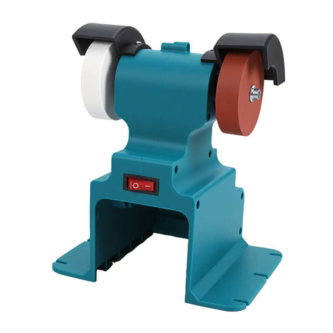 Kickass Compact Cordless Bench Grinder Featuring A Beefy 21V Motor That Takes Standard 18V Batteries Slick Desktop Sanding And Polishing Tool For Garage Workshop Tasks with dual grinding wheels.