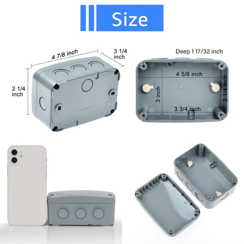 Tough As Nails Outdoor Junction Box Waterproof Weatherproof With Reserved Holes IP66 PVC ABS Dustproof Watertight next to smartphone