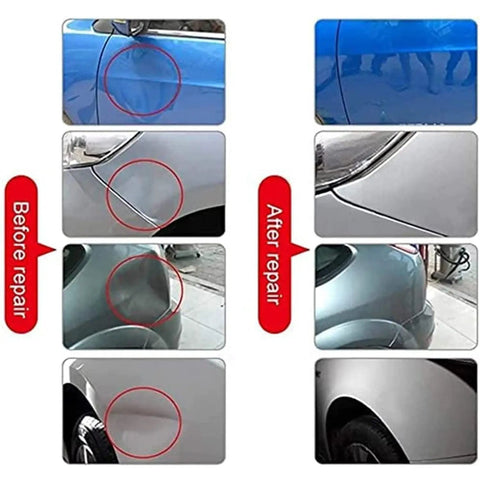 Before and after car dent repair using Car Dent Puller Kit for Paintless Dent Repair and Auto Body Dents