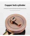 Kickproof Heavy Duty Deadbolt Door Lock With Smooth Brass Cylinder And Salt Spray Tested Zinc Alloy Body Built Like A Tank For Ultimate Front Door Security Upgrade, close-up of copper lock cylinder.