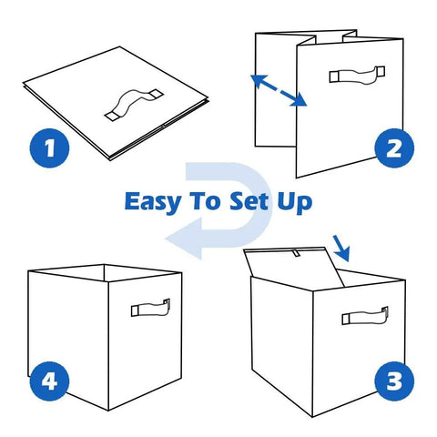 Foldable Fabric Storage Cubes Set For Closet And Toy Organization, 6 Pack Pink Cloth Bins being assembled in steps.