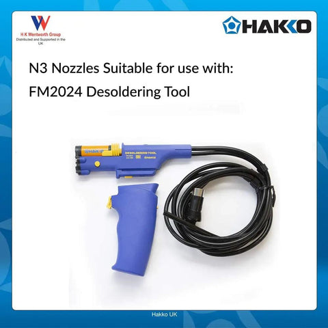 N3 Series 2.3mm Desoldering Nozzle For FM-2024 Desoldering Tool With Built In Heater, blue handle, coiled cord