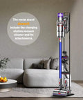 Vacuum Stand For Dyson V15 V11 V10 V8 V7 V6 Handheld Cordless Vacuums with Wheels in living room setting