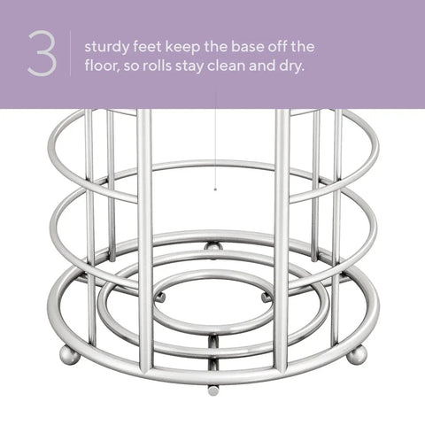 Bottom view of Freestanding Toilet Paper Storage Stand For Mega Rolls, showing protective feet in polished chrome wire finish.
