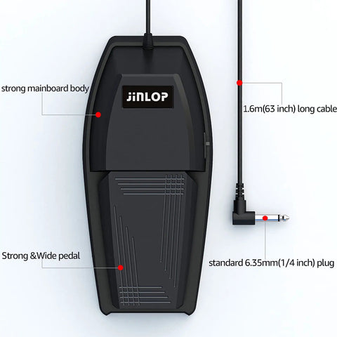 Grippy Sustain Pedal With Polarity Switch for Electronic Keyboards Digital Pianos and MIDI Keyboards, featured with 1.6m cable