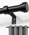 Adjustable Black Curtain Rod Set 16 To 120 Inches 1 Inch Diameter Heavy Duty Aluminum Finials Decorative Single Rod With Extensions
