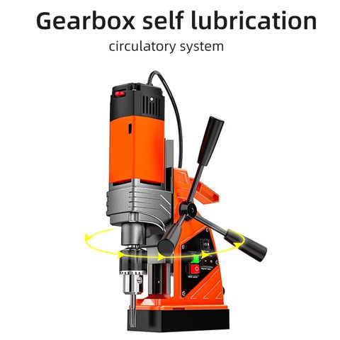Powerful 1380W Magnetic Drill Press With Adjustable Speed And Self Lube Gearbox Pure Copper Motor showing self lubrication system.