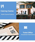 Catering cashier and ticket office with barcodes for "Hands Free Desktop Barcode Scanner With Auto Sensor For Supermarkets, Retail Stores And Restaurants, Scans 1D And 2D Barcodes And QR Codes, Fast Auto Scan, Low Power Consumption, Wide Scanning Window For Easy Data Capture."