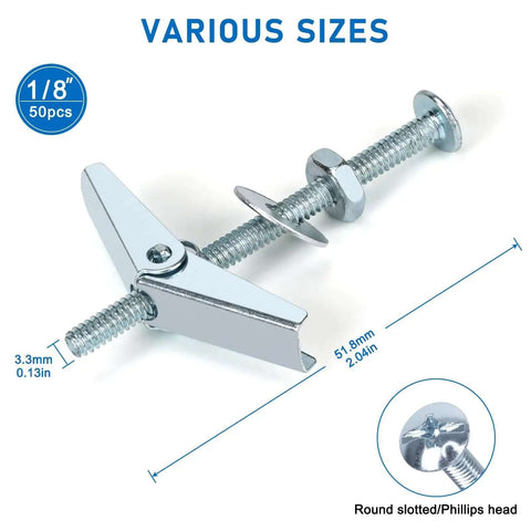 Beefy Heavy Duty Drywall Anchors Kit With One Eighth Inch Toggle Bolts, Metal Butterfly Anchors for Ceiling and Hollow Walls