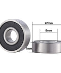 608 2RS Ball Bearings Set 100 Pack 8x22x7mm Sealed Chrome Steel For Skateboards Inline Skates Electric Motors And 3D Printers High Speed Low Friction Easy Install And Long-Lasting Performance, close-up view