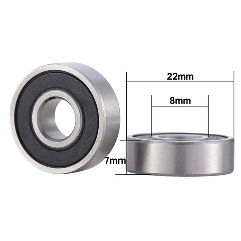 608 2RS Ball Bearings Set 100 Pack 8x22x7mm Sealed Chrome Steel For Skateboards Inline Skates Electric Motors And 3D Printers High Speed Low Friction Easy Install And Long-Lasting Performance, close-up view