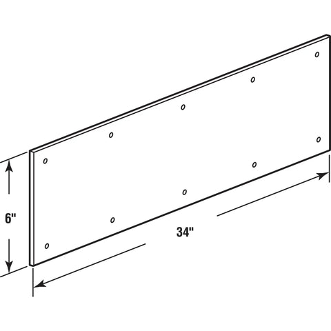Diagram of Beefy Door Kickplate 6 In By 34 In Satin Nickel Aluminum 0.32 Inch Thick With Included Fasteners For 36 Inch Wide Doors.