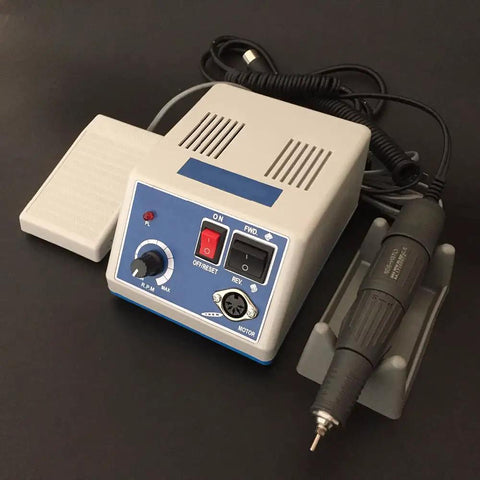 Micromotor Hand Kit For Jewelry Lab Work With Right And Left Turning Non Stage Speed System Foot On Off Switch Compact Control Box Black Finish