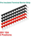 Dual Row 12 Position Screw Terminal Strip Block With Cover 600V 15A 12 Port Pre Insulated Barrier Strip Black And Red