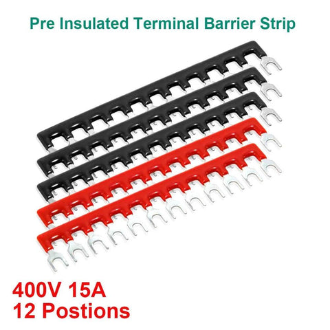 Dual Row 12 Position Screw Terminal Strip Block With Cover 600V 15A 12 Port Pre Insulated Barrier Strip Black And Red