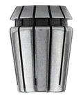 Super Cool 15 Piece ER25 Collet Chuck Set With High Precision Spring Steel Tool Holder For CNC Milling Lathe And Engraving Featuring Self Release Design And Grip Range From 2mm To 16 Mm close-up of a precision steel collet with grooves.