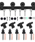 Badass Heavy Duty Sliding Barn Door Hardware Kit With Fourteen Foot Track And Industrial Carriage Rollers For Double Wooden Walls Zero Hassle Install Smooth Glide On Repeat Forever, includes brackets and screws.