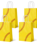 Softball Themed Paper Goodie Bags With Handles 12 Pack For Party Favors Treat Bags Game Day Decor Two Sided Softball Print Yellow