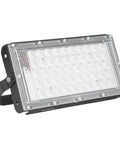 Sanpyl LED Flood Light 50W 12V Outdoor White for Courtyards, clear lens design, mounted on a bracket, ideal for outdoor lighting.