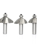 60 Degree Chamfer Router Bit Set With 1/2 Inch Shank, Includes 3/16, 5/8, 3/4 And 7/8 Inch Cutting Depths, Ball Bearing Horse Nose Edges
