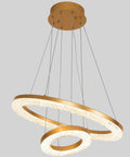 Lit 2 Ring Gold Crystal Chandelier With LED Integrated Dimmable 3000K Warm White Ceiling Lights, close-up of pendant fixture design